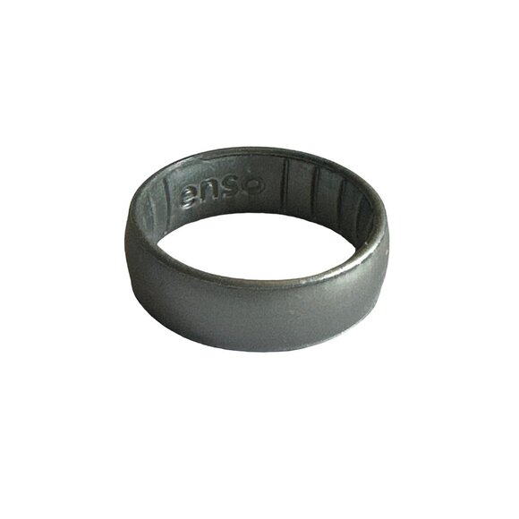 Enso Silicone Ring Unisex Size 9 Metallic Silver Comfortable Durable Accessory - Picture 1 of 4